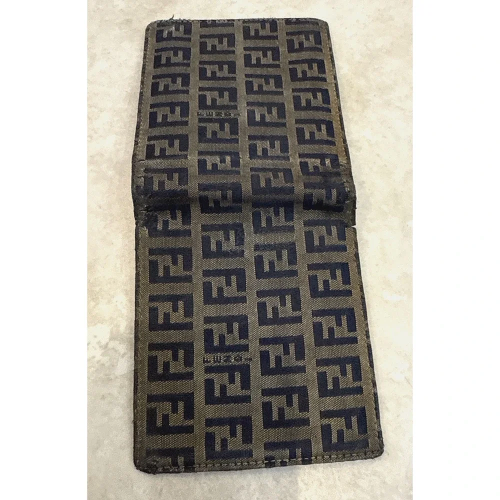 VTG Fendi Zucca‎ Monogram Bifold Logo Wallet Brown Canvas & Leather Italy *See